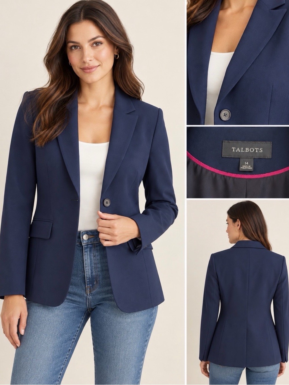 Talbots Navy Single-Button Tailored Blazer